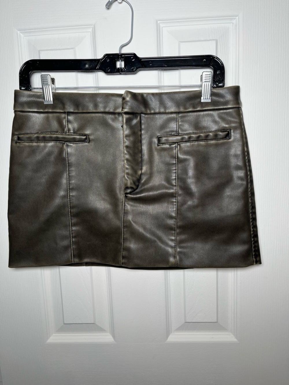 Zara Distressed Faux Leather Mini Skirt Olive Green Size S